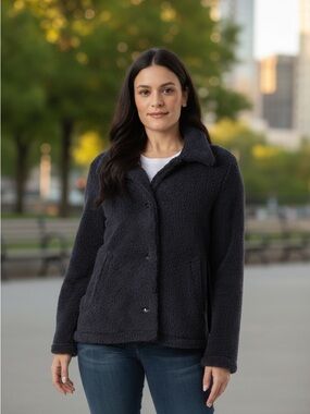 32 Degrees Cozy Fleece Jacket XL Navy Button Front Plush Soft NWT
